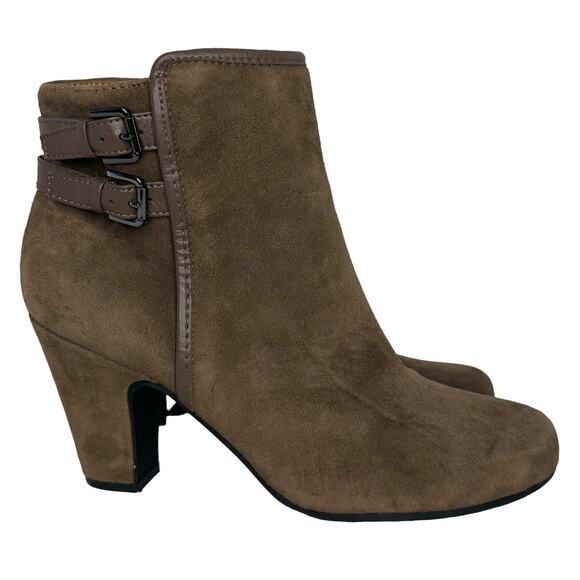 Sofft Brown Leather Ankle Boots Suede Womens 8.5 Boho Chic Fall Heeled Booties - Picture 1 of 9
